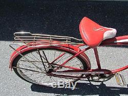 Vintage Schwinn Red Fleet 26 Bicycle Original Horn Tank Luggage Rack Cruiser