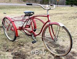 Vintage Schwinn Speedster Cruiser Adult Trike Men's 26 3 Wheel Bike 1960's Red