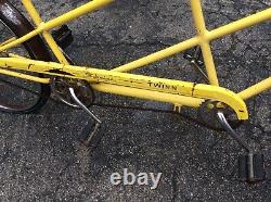 Vintage Schwinn Twin Tandem Bike Original Yellow Paint Good