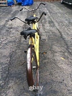 Vintage Schwinn Twin Tandem Bike Original Yellow Paint Good