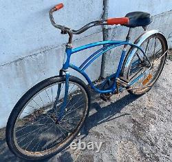 Vintage Schwinn Typhoon Bicycle 70s Distressed Cruiser Blue Orange Knicks Mets