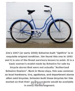 Vintage original SCHWINN SPITFIRE 1946-47 Blue Girls bicycle H44943 Pre-fire