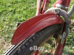 Vtg 1940s Red SCHWINN Bicycle New World 2 Speed with Bell & Book Holder Original