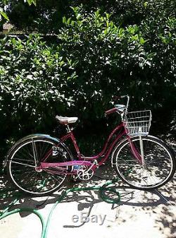 Vtg 60s Ladies Schwinn Hollywood Beach Cruiser Bicycle Survivor Magenta 100% Org