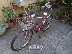 Vtg 60s Ladies Schwinn Hollywood Beach Cruiser Bicycle Survivor Magenta 100% Org