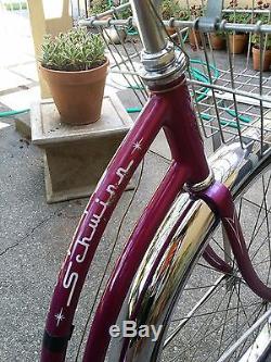 Vtg 60s Ladies Schwinn Hollywood Beach Cruiser Bicycle Survivor Magenta 100% Org