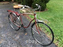 Vtg Schwinn 3 Sp 26 Men's 60s Bike -Hairpin Spring Seat, 4 Hole Rear Rack Good