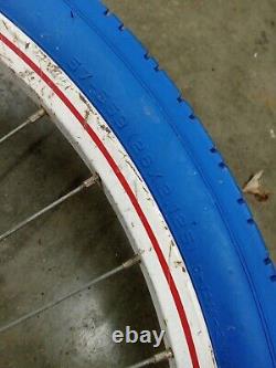 Vtg Schwinn Bicycle Painted RIM WHEEL SET Balloon Tire Blue Cheng Shin 26