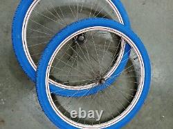 Vtg Schwinn Bicycle Painted RIM WHEEL SET Balloon Tire Blue Cheng Shin 26